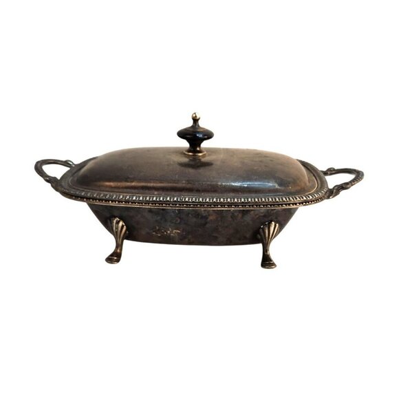Charles Baller, Antique Silver-Plated Rectangular Serving Butter Dish With Lid & - Picture 1 of 10